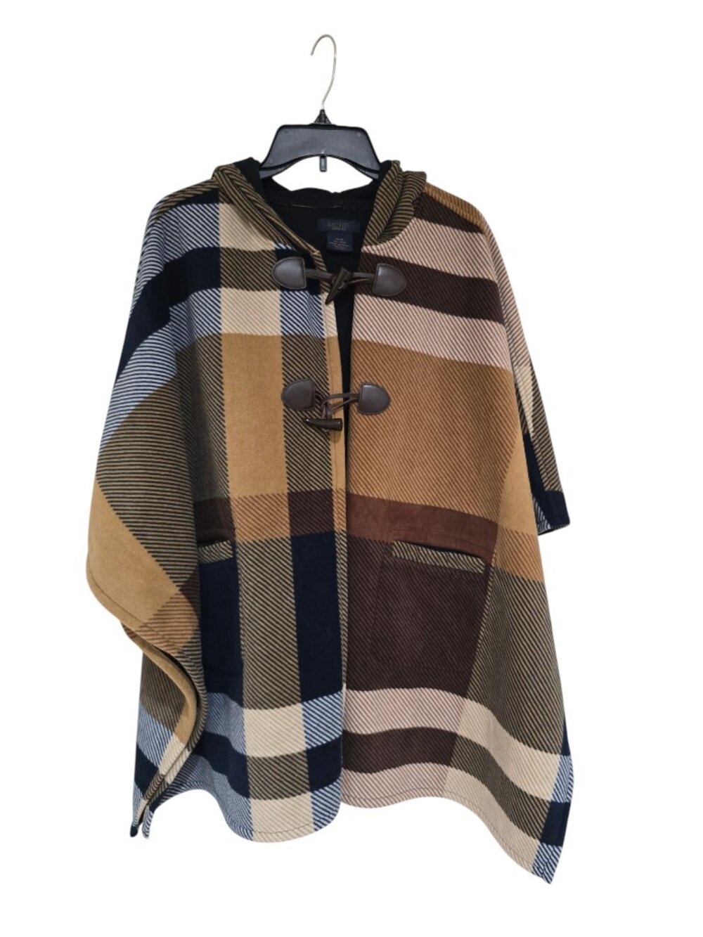 Rachel Rachel Roy Hooded Plaid Toggle Fleece Cape Poncho One Size